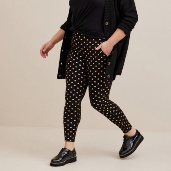 NWT Torrid 00 Gold Heart Leggings w/ Pockets; Medium Large, M/L, 10, Metallic - Picture 2 of 3
